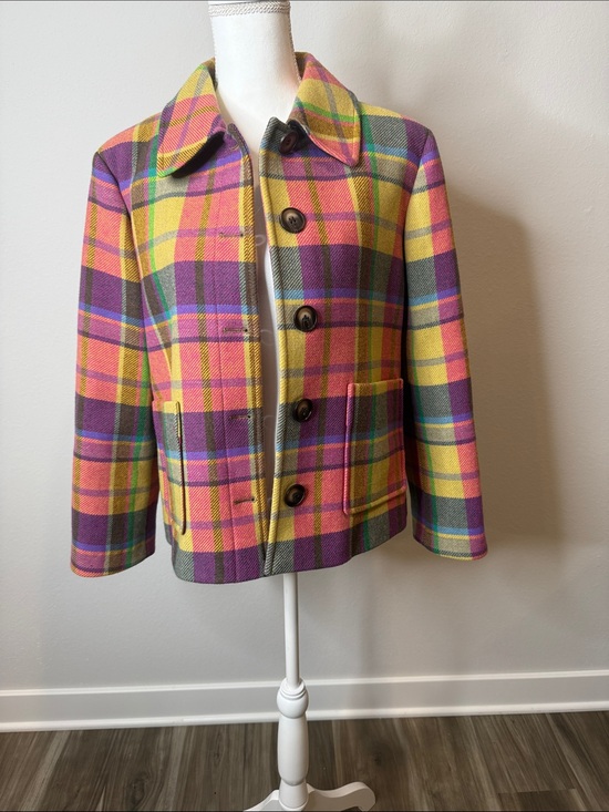 Boden Jackets & Blazers - Boden Multi-Color Plaid Button Front Jacket Wool Made In Italy Size 16